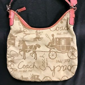 COACH Khaki Signature Canvas Horse Carriage Logo
